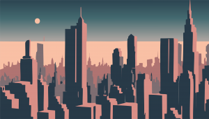 Paysage de bâtiments de grande ville réalisé sur Illustrator monteur vidéo community manager