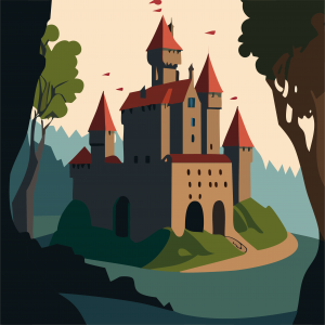 Un château médiéval, réalisé sur le logiciel de création Illustrator monteur vidéo community manager