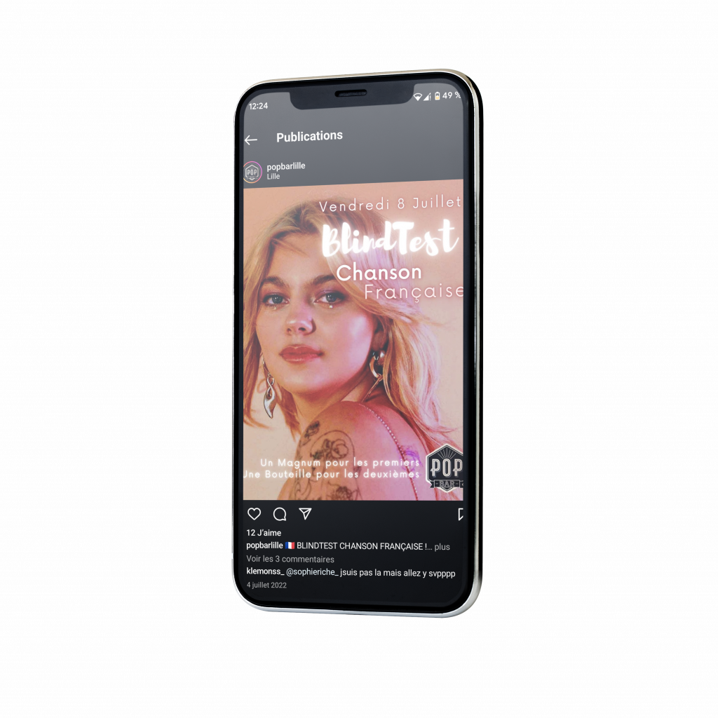 Mock-up Post pour le compte instagram d'un bar faisant la promotion d'une soirée à thème