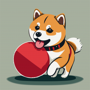 Illustration d'un chien Shiba Inu tenant un ballon rouge, réalisé sur le logiciel de création Illustrator monteur vidéo community manager
